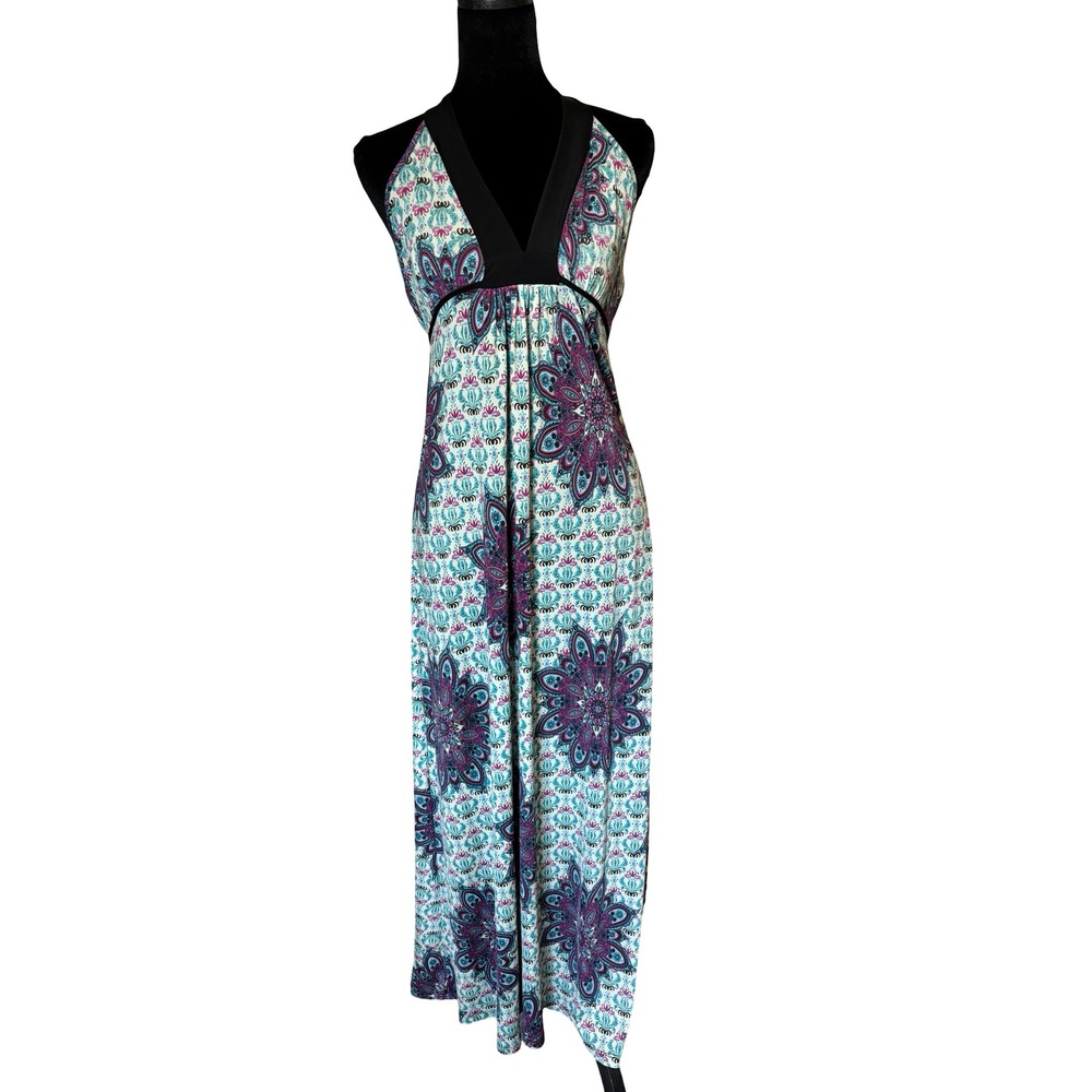 Buffalo David Bitton XL Paisley Mandala Halter Maxi Dress Teal Purple Boho‎ XL